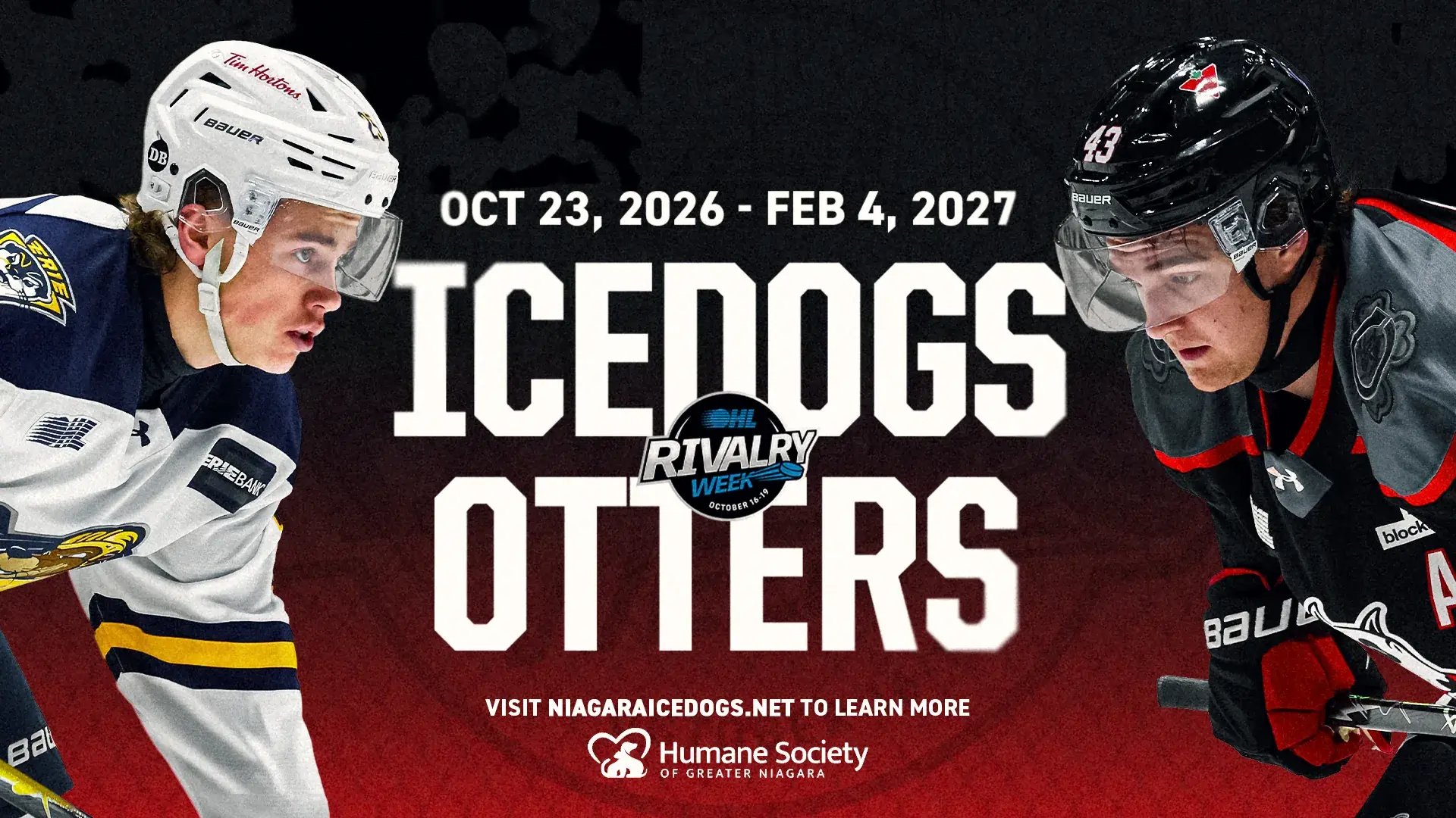 IceDogs vs. Otters, OHL Rivalry Week, Oct 23, 2026 to Feb 4, 2027
